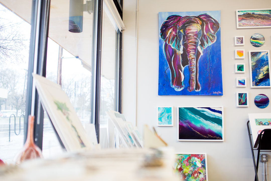 Abstract Paintings by Courtney Potter inside an art gallery