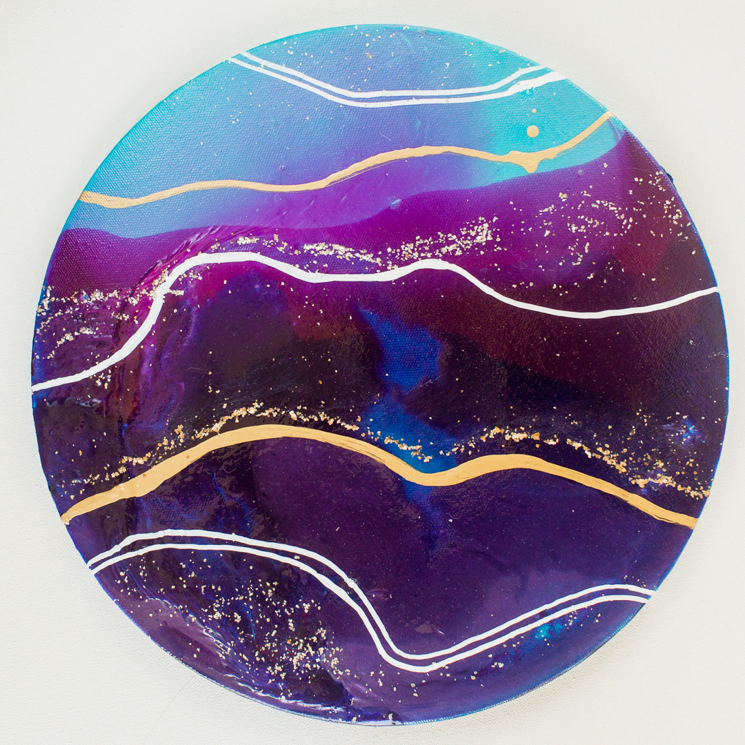 Sandia Mountains Round Canvas Fluid Painting - Courtney Potter Studio